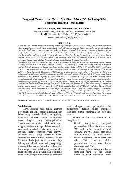 Pengaruh Penambahan Bahan Stabilisasi Merk X Terhadap Nilai California Bearing Ratio Cbr