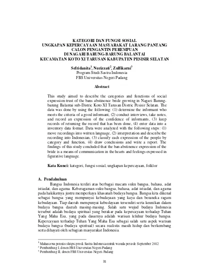 Sefridanita 1 Nurizzati 2 Zulfikarni 3 Program Studi Sastra Indonesia Fbs Universitas Negeri Padang Abstract