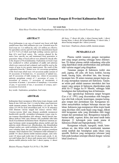 Eksplorasi Plasma Nutfah Tanaman Pangan Di Provinsi Kalimantan Barat