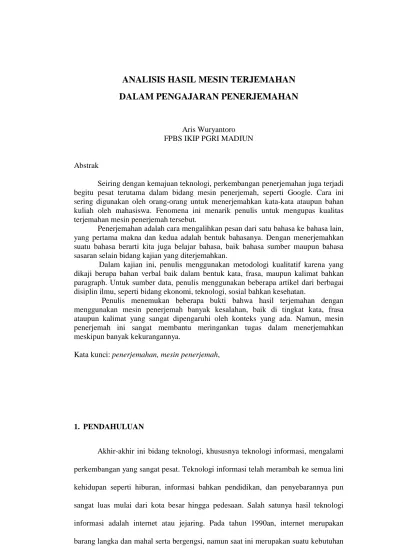 Analisis Hasil Mesin Terjemahan Dalam Pengajaran Penerjemahan