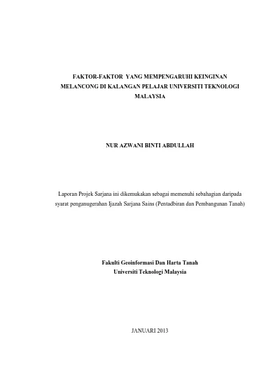 Faktor Faktor Yang Mempengaruhi Keinginan Melancong Di Kalangan Pelajar Universiti Teknologi Malaysia