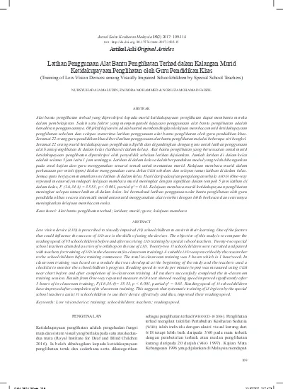 Latihan Penggunaan Alat Bantu Penglihatan Terhad Dalam Kalangan Murid Ketidakupayaan Penglihatan Oleh Guru Pendidikan Khas