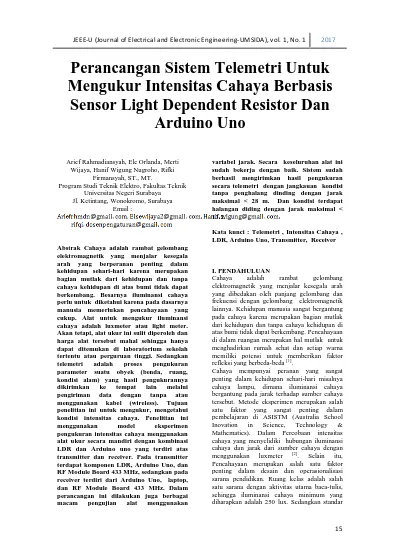 Perancangan Sistem Telemetri Untuk Mengukur Intensitas Cahaya Berbasis Sensor Light Dependent