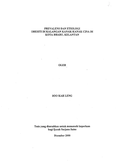 Prevalens Dan Etiologiobesiti Di Kalangan Kanak Kanak Cina Dikota Bharu Kelantan