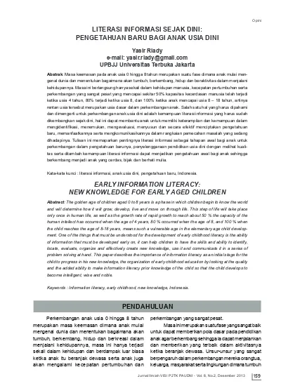 Top Pdf Literasi Informasi Sejak Dini Pengetahuan Baru Bagi Anak Usia Dini 123dok Com