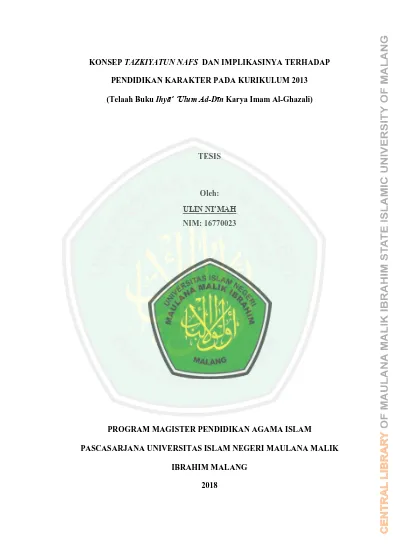 Konsep Tazkiyatun Nafs Dan Implikasinya Terhadap Pendidikan Karakter Pada Kurikulum 2013 Telaah Buku Ihya Ulum Ad Din Karya Imam Al Ghazali