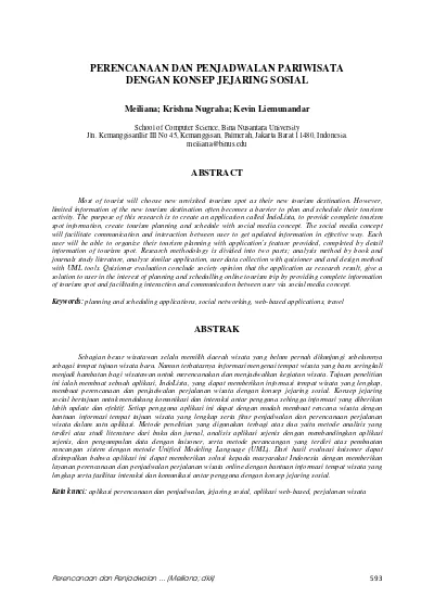 Perencanaan Dan Penjadwalan Pariwisata Dengan Konsep Jejaring Sosial