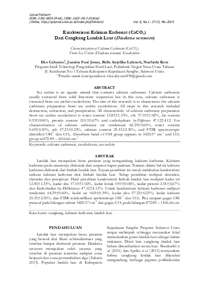 Top Pdf Karakterisasi Kalsium Karbonat Caco3 Dari Cangkang Landak Laut Diadema Setosum 123dok Com