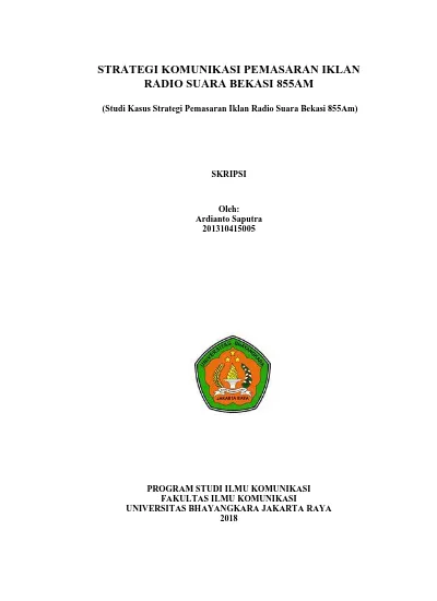 Strategi Komunikasi Pemasaran Iklan Radio Suara Bekasi Studi Kasus Strategi Pemasaran Iklan Radio Suara Bekasi 855 Am