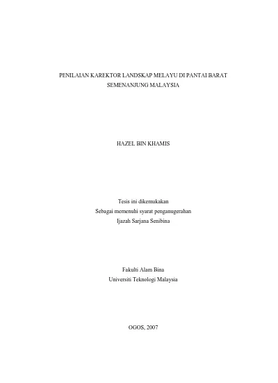 Penilaian karektor landskap melayu di Pantai Barat Semenanjung 