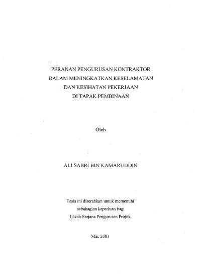 Top Pdf Peranan Pengurusan Kontraktordalam Meningkatkan Keselamatandan Kesihatan Pekerjaandi Tapak Pembinaan 123dok Com