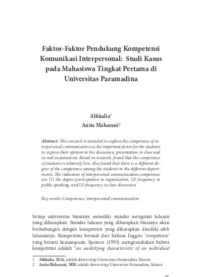 Faktor Faktor Pendukung Kompetensi Komunikasi Interpersonal Studi Kasus Pada Mahasiswa Tingkat Pertama Di Universitas Paramadina