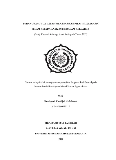 Top Pdf Peran Orang Tua Dalam Menanamkan Nilai Nilai Agama Islam Kepada Anak Autis Dalam Keluarga Study Kasus Di Keluarga Anak Autis Pada Tahun 2017 123dok Com