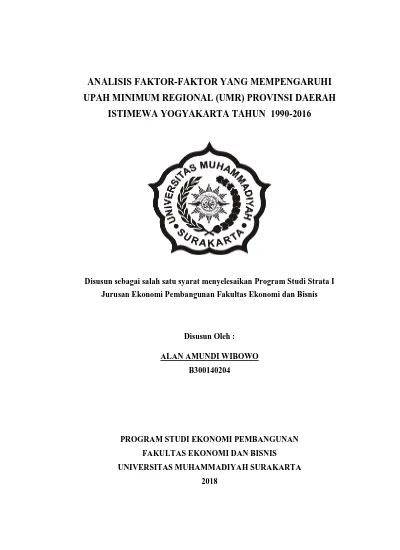 Analisis Faktor Faktor Yang Mempengaruhi Upah Minimum Regional Umr Provinsi Daerah Istimewa 