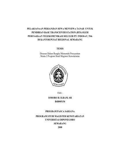 Pelaksanaan Perjanjian Sewa Menyewa Tanah Untukpendirian Base Transceiver Station Bts Olehperusahaan Telekomunikasi Seluler Pt Indosat Tbkdi Kantor Pusat Regional Semarang