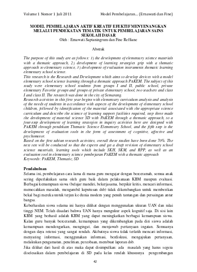 Top Pdf Model Pembelajaran Aktif Kreatif Efektif Menyenangkan Melalui Pendekatan Tematik Untuk Pembelajaran Sains Sekolah Dasar 123dok Com