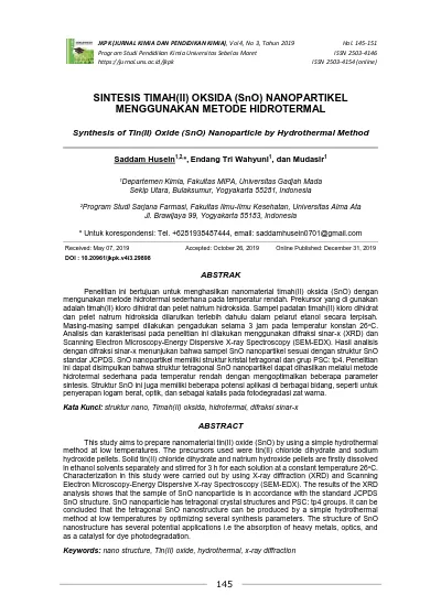 Synthesis Of Tinii Oxide Sno Nanoparticle By Hydrothermal Method