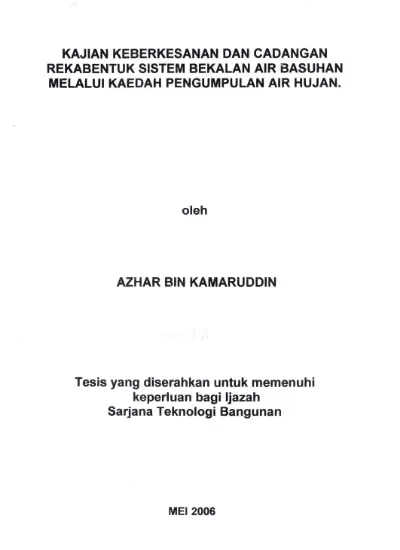 Kajian Keberkesanan Dan Cadanganrekabentuk Sistem Bekalan Air Basuhanmelalui Kaedah Pengumpulan Air Hujan