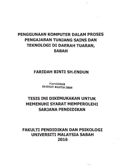 Penggunaan Komputer Dalam Proses Pengajaran Tunjang Sains Dan Teknologi Di Daerah Tuaran Sabah