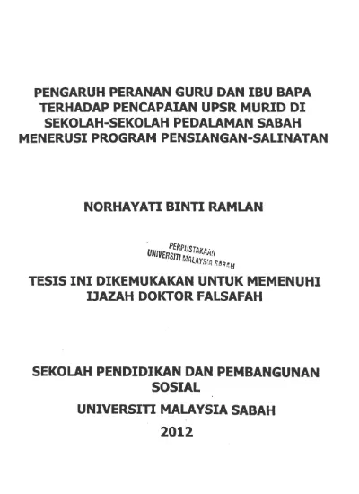 Pengaruh peranan guru dan ibu bapa terhadap pencapaian UPSR murid 