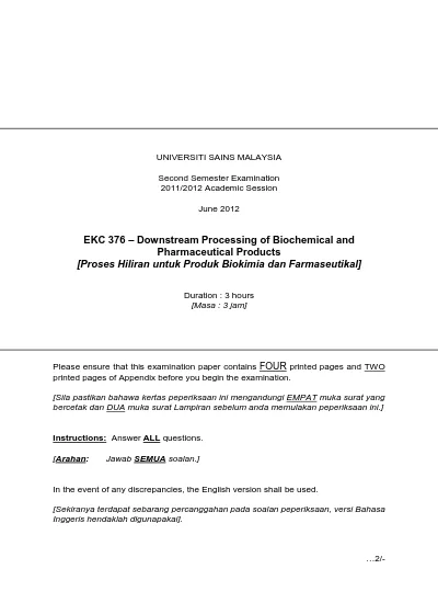 Ekc 376 Proses Hiliran Untuk Produk Biokimia Dan Farmaseutikal