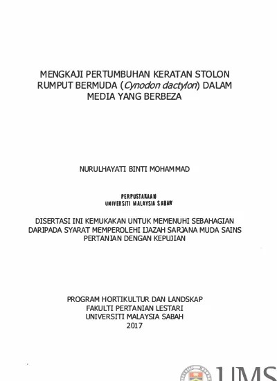 Mengkaji pertumbuhan keratan Stolon rumput Bermuda ( Cynodon 