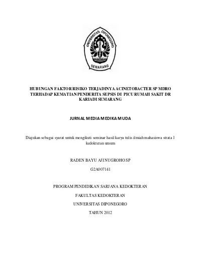 Hubungan Faktor Risiko Terjadinya Acinetobacter SP Mdro Terhadap ...