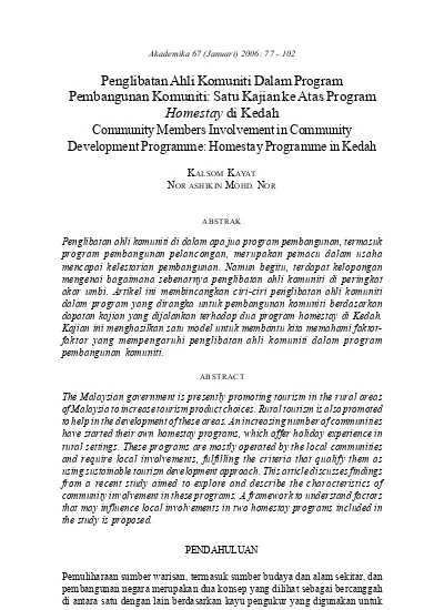 Penglibatan Ahli Komuniti Dalam Program Pembangunan Komuniti Program Homestay Di Kedah