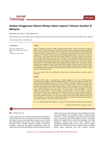 Amalan Penggunaan Bahasa Melayu Dalam Laporan Tahunan Syarikat Di Malaysia