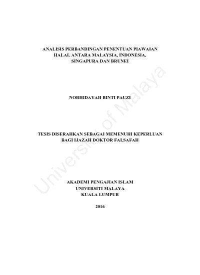 Analisis Perbandingan Penentuan Piawaian Halal Antara Malaysia Indonesia Singapura Dan Brunei Norhidayah Pauzi