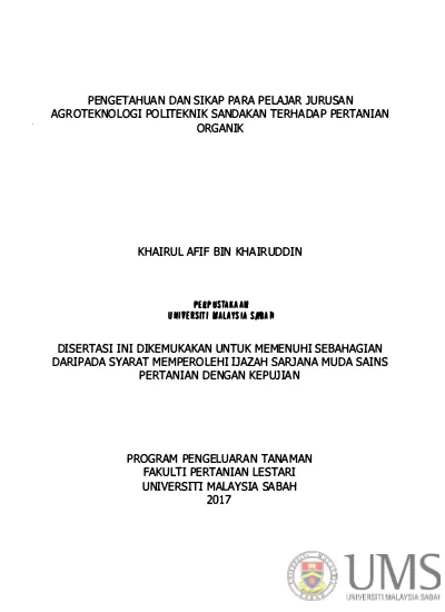 Pengetahuan Dan Sikap Para Pelajar Jurusan Agroteknologi Politeknik Sandakan Terhadap Pertanian Organik