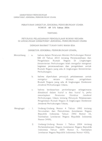 PERATURAN DIREKTUR JENDERAL PERHUBUNGAN UDARA NOMOR : KP 571 Tahun 2014 ...