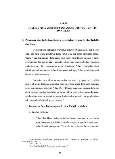 Bab Iv Analisis Dosa Menurut Pandangan Kristen Katolik Dan Islam A Persamaan Dan Perbedaan Konsep Dosa Dalam Agama Kristen Katolik Dan Islam