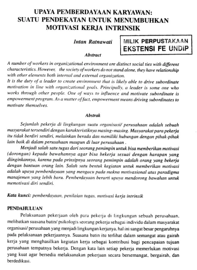 Upaya Pemberdayaan Karyawan Suatu Pendekatan Untuk Menumbuhkan Motivasi Kerja Intrinsik
