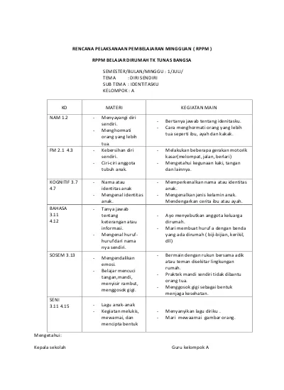 Rppm Tk A Semester 1 Dan 2 : Rkh Tk B Semester 1 Rpph Tk B Smt 1 Minggu ...