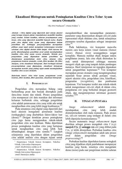 Top Pdf Ekualisasi Histogram Untuk Peningkatan Kualitas Citra Telur Ayam Secara Otomatis 123dok Com