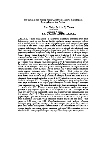 Top Pdf Hubungan Antara Konsep Kendiri Motivasi Dan Gaya Keibubapaan Dengan Pencapaian Pelajar 123dok Com