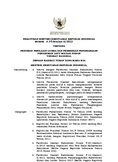 PERATURAN MENTERI KEHUTANAN REPUBLIK INDONESIA NOMOR : P.34/Menhut-II ...