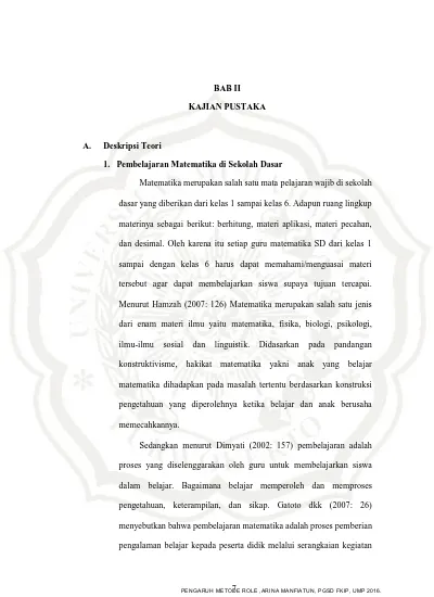 Bab Ii Kajian Pustaka 1 Pembelajaran Matematika Di Sekolah Dasar