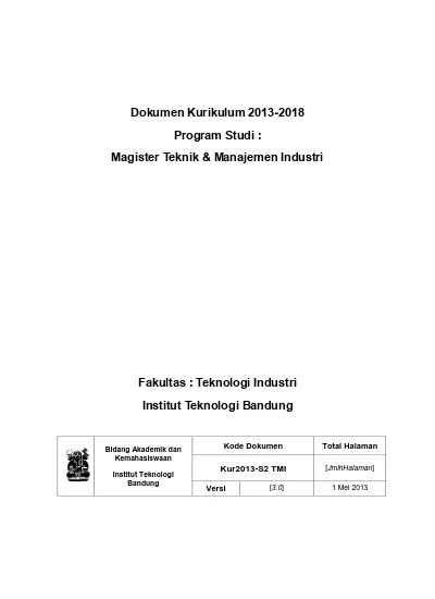 Dokumen Kurikulum Program Studi : Magister Teknik & Manajemen Industri