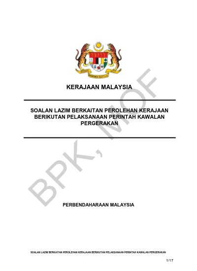 Kerajaan Malaysia Soalan Lazim Berkaitan Perolehan Kerajaan Berikutan Pelaksanaan Perintah Kawalan Pergerakan Perbendaharaan Malaysia