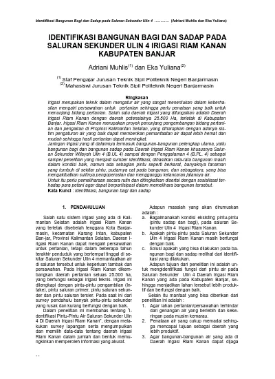Identifikasi Bangunan Bagi Dan Sadap Pada Saluran Sekunder Ulin 4 Irigasi Riam Kanan Kabupaten 6103