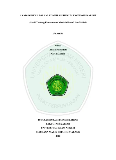 Akad Syirkah Dalam Kompilasi Hukum Ekonomi Syariah Studi Tentang Unsur Unsur Mazhab Hanafi Dan Maliki Skripsi Oleh Afifah Nuriastuti Nim
