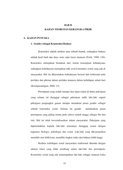 Bab Ii Kajian Teori Dan Kerangka Pikir 1 Gender Sebagai Konstruksi Budaya Adalah Hasil Budi Dan Daya Serta Cipta Karsa Manusia Frick 1998 126