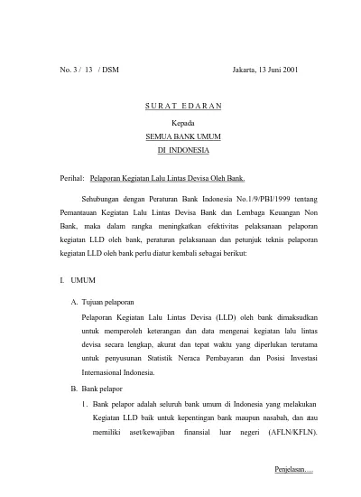 No. 3 / 13 / DSM Jakarta, 13 Juni 2001 S U R A T E D A R A N. Kepada ...