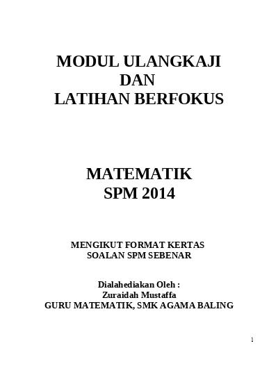 Modul Ulangkaji Matematik Spm 2014