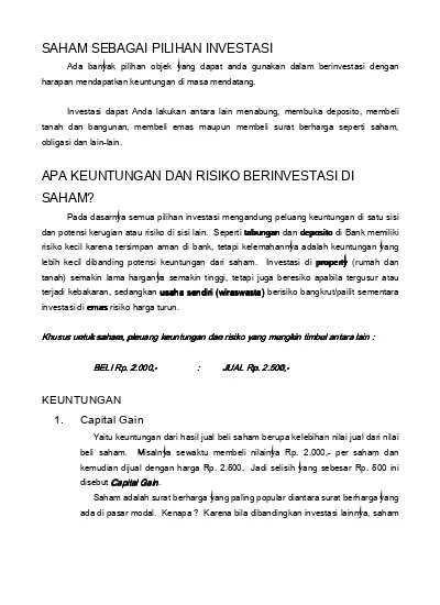 Apa Keuntungan Dan Risiko Berinvestasi Di Saham