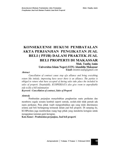 KONSEKUENSI HUKUM PEMBATALAN AKTA PERJANJIAN PENGIKATAN JUAL BELI ...