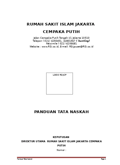 RUMAH SAKIT ISLAM JAKARTA CEMPAKA PUTIH BAGIAN PELAYANAN UMUM & PERKANTORAN