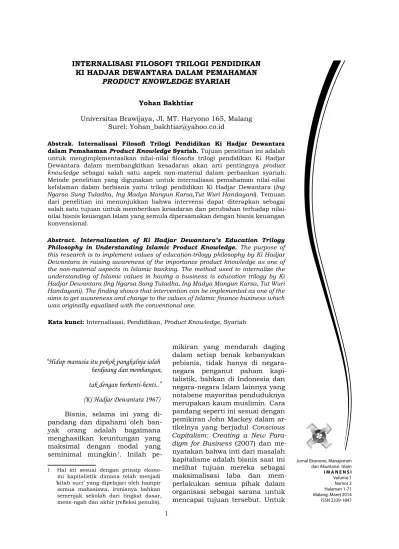 Internalisasi Filosofi Trilogi Pendidikan Ki Hadjar Dewantara Dalam Pemahaman Product Knowledge Syariah